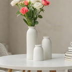 Ceramic Vase Set-3, Small Flower Vases for Decor, Modern Boho Farmhouse Style, Decorative Vases for Pampas Grass & Dried Flowers, Distressed Finish (White)