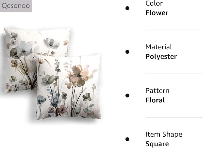 Flower Throw Pillow Covers 20x20 Set of 2, Cozy Flowers Pillow Cushion Cases, Modern Decorative Square Pillowcases for Sofa Couch Bedroom Living Room Car Seat