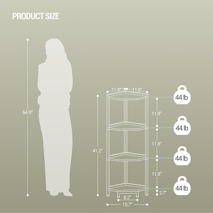 Hzuaneri Corner Shelf Stand, Corner Bookshelf, Storage Standing Shelf Unit with Metal Frame, Plant Stand, Bookcase for Living Room, Home Office, Bedroom, 4-Tier White CS05813W