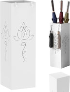 Square Metal Umbrella Holder, Square Free Standing Umbrella Rack Decorative Umbrella Holder Hollow Cutout Pattern Design for Umbrella Cane Entryway Home Office 19.49" X 6.1" X 6.1" (White hollowed out