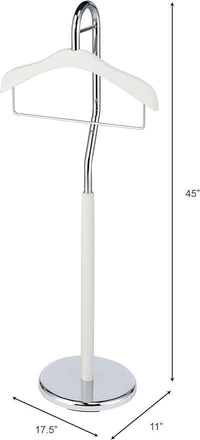 Proman Proudcts Amber Freestanding Valet Stand Coat Rack Organizer for Men and Women with Hanger, Trouser Bar, White