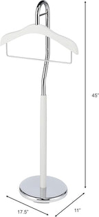 Proman Proudcts Amber Freestanding Valet Stand Coat Rack Organizer for Men and Women with Hanger, Trouser Bar, White
