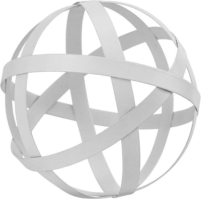 Decorative Sphere Metal Band Ball Orbs Decorative Balls Home Decor Accents Tabletop Decorations for Living Room, Kitchen, Bedroom Centerpiece for Dining Room Coffee Table, Side Tables (White)