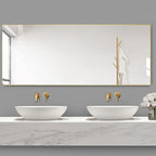 Dewfig Full Length Mirror with Stand, 64" x 21" Free Standing Floor Mirror, Full Body Mirrors, Hanging or Wall Mounted Mirrors for Bedroom, Rectangle Shape, Metal Frame,Gold