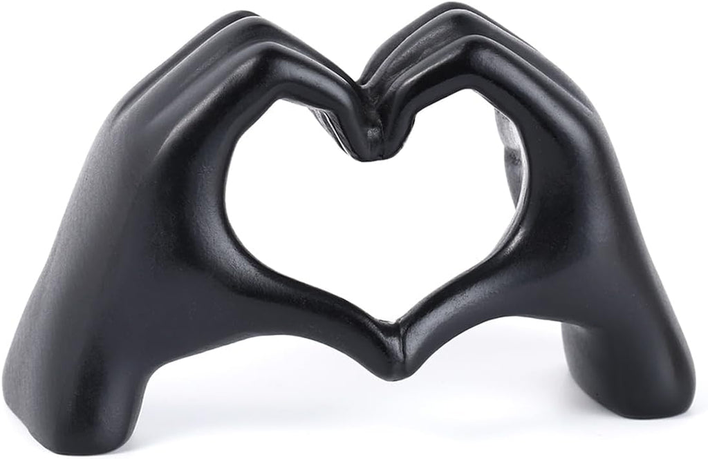 Modern Gold Heart Hands Sculpture, Decorative Table Art, Love Symbol Home Decor (Black)