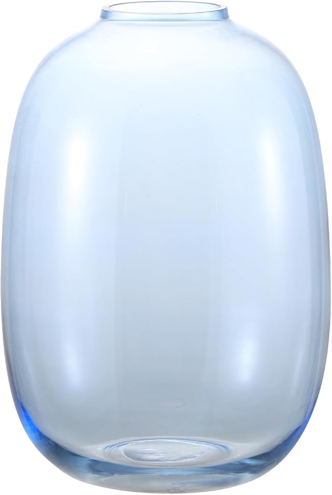 Blue Glass Vase, Large Glass Vase for Flowers, Tall Flower Vases, Modern Round Vases for Living Room, Bedroom, Kitchen, Mantle, Shelf, Wedding, Office, Entryway, 10 Inches