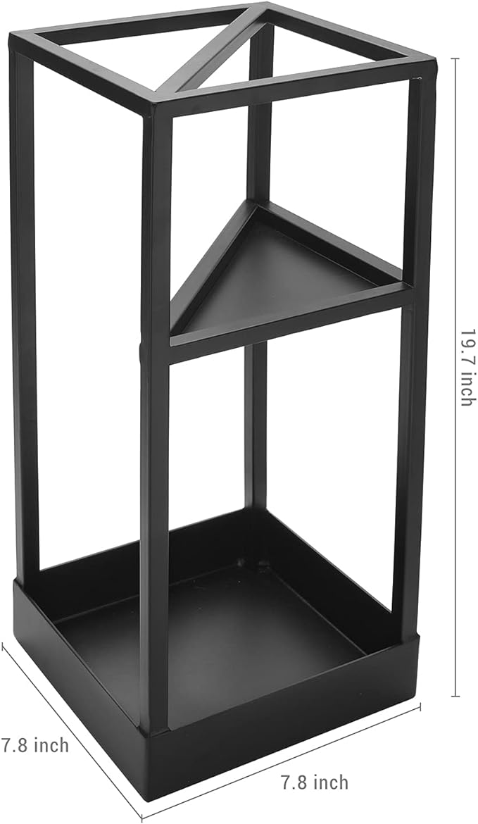 MyGift Umbrella Stand,Umbrella Holder for Entryway,20 Inch Tall Modern Metal Geometric Freestanding Umbrella Rack or Cane Holder with Shelf for Small Umbrellas and Bottom Drip Tray (Black)
