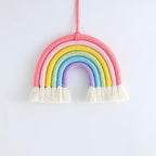 Hand-Woven Rainbow Dreamcatcher Rainbow Dreamcatcher Wall Hanging, Multicolor with Pink Tassels