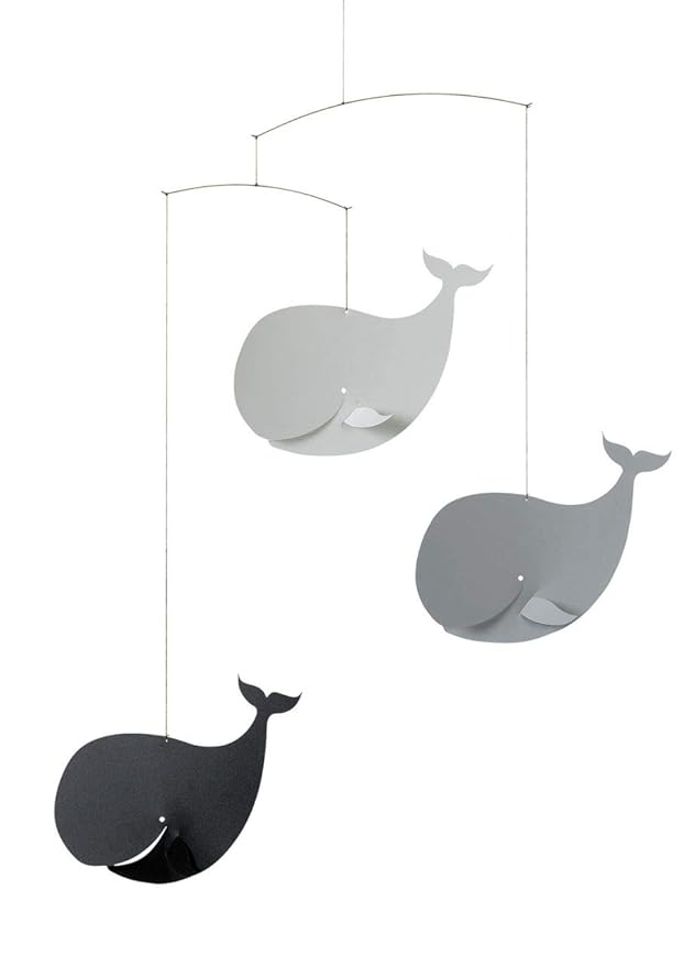Happy Whales Black/Grey Mobile by Flensted - 22-Inches - High Quality Plastic - Handmade in Denmark