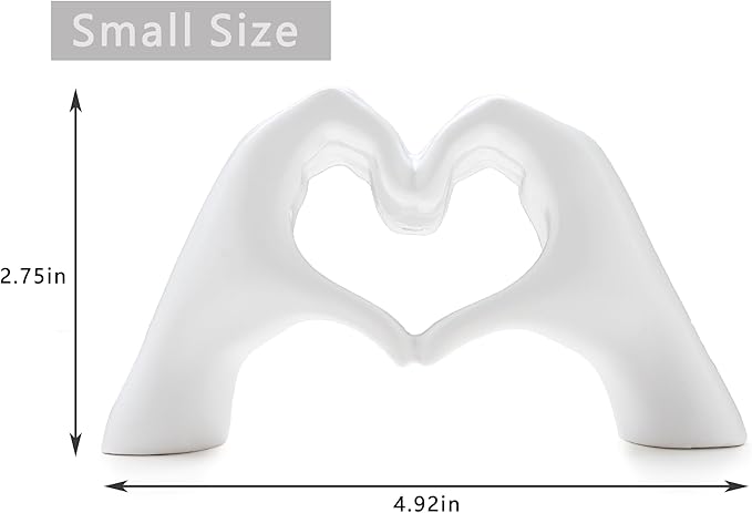 Small Heart Hands Sculpture Decor for Living Room Bedroom Bookshelf Coffe Table and Office Display, Love Finger Statue Modern Aesthetic Home Decor, Unique Gift for Wedding Christmas Birthday (White)