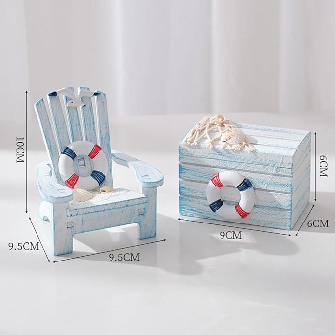 2 Pack Wooden Handmade Mini Chair Box Beach Decor Nautical Theme Decoration for Home Office Desk (Life Ring)