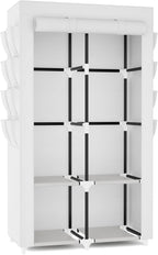 Portable Closet for Hanging Clothes, Portable Wardrobe Closet with Cover, 4 Storage Shelves, 2 Hanging Rods and 8 Side Pockets, Easy Assembly and Sturdy Free Standing Closet for Bedroom, White