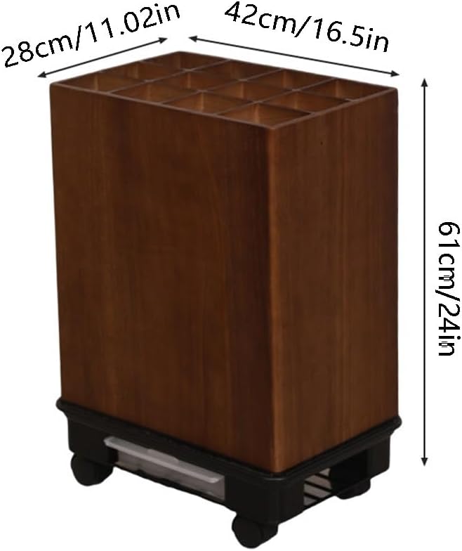 zktoermn Square Umbrella Stand Rack with Wheels, Wooden Umbrella Organizer Bin, Retro Indoor Umbrella Holder for Entryway, Office, Home(Brown,42x28x61cm)