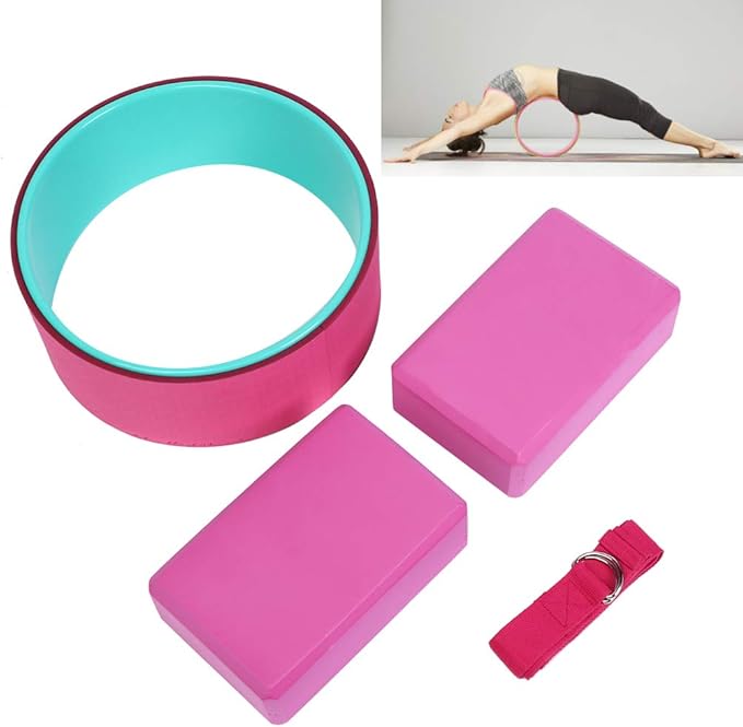 4pcs Yoga Wheel Set with 2 EVA Blocks and Cotton Stretch Strap, Premium ABS Back Pain Relief Fitness Kit for Deep Stretching, Home or Studio Use