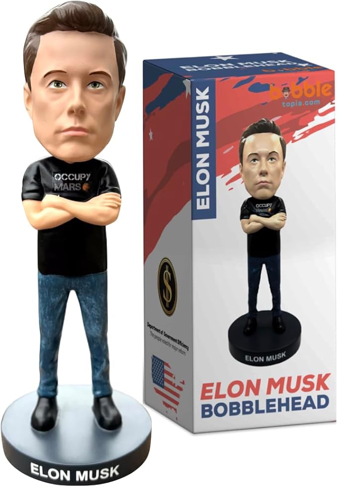 Bobbletopia Elon Musk Bobblehead World Leaders Series | Entrepreneur & American Patriot Collectible, 8" Polyresin Figurine, Comes in Display Box