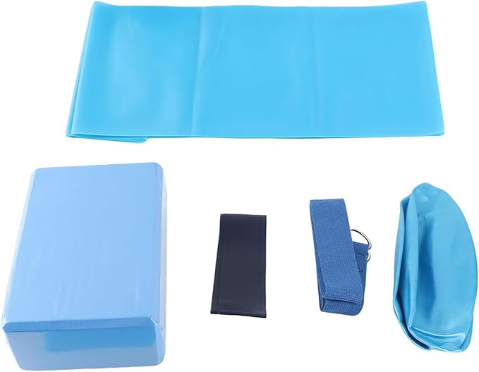 5 Piece Yoga Set, Yoga Blocks with Stretch Belt, Latex Towel, and, Complete Workout Kit for Home Gym, Studio or oor Exercise, Blue