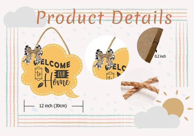 Welcome To Our Home Sign for Front Door 12'' Bubble Shape Wood Sign Hanging Decor Outdoor sign for Farmhouse porch Wall Pediments Decorations