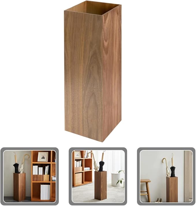 HOMSFOU Umbrella Stand Wood Umbrella Holder Farmhouse Bucket Square Wooden Holder Canes Walking Sticks for Home Office Entryway 6.3" L x 6.3" W x 19.7" H