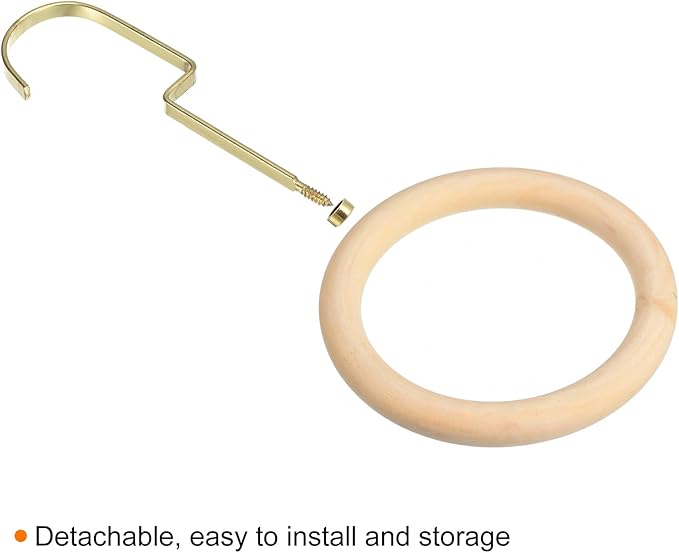 uxcell 4.7 Inch Scarf Ring Hanger, Scarf Organizer Holder Wooden Circles Rings Hanging Hook for Belt Tie Scarf, 15cm Length Hook (Gold)