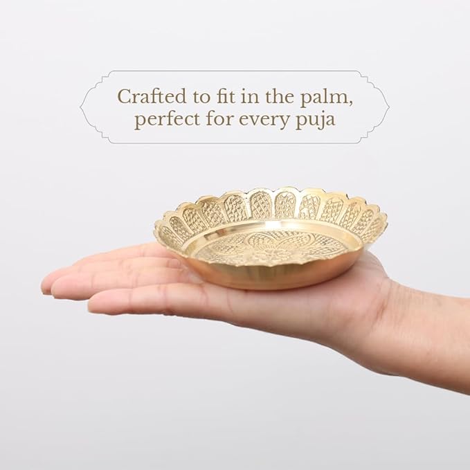 Shubhkart Solid Brass Decorative Nakshi Plate Set for Puja, Decoration & Diwali Gifting (Large 11 cm, Pack of 3, Solid Brass)