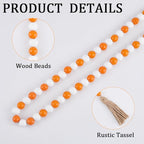CREATCABIN 42 Inch Wood Bead Garland Decor Rustic Country Farmhouse Boho Home Orange White Wooden Beads Tassel Wall Hanging Ornaments for Coffee Table Wall Shelf Tray Vase Living Room Bedroom