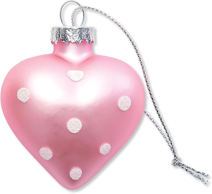 Lillian Vernon Dot Heart Valentines Ornaments - 12-Piece Set, Blown Glass, Handcrafted Hanging Tree Decorations, Valentine’s Day Holiday & Party Decor, 2.5 in