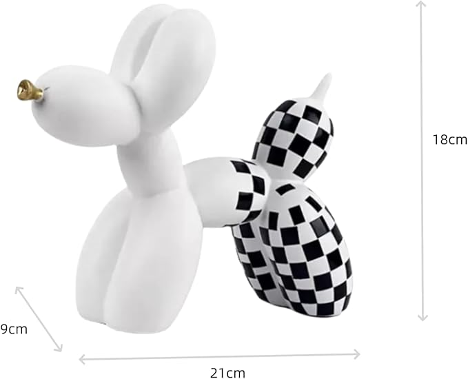 Resin Balloon Dog Sculpture - Collectible Figurines Decor for Home | Office Desktop Resin Decors Balloon Dog Decor (White Grid)