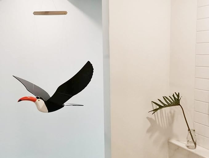 WitnyStore 24" Black Orange White Toucan Wooden Flying Bird Mobile Kinetic Hanging Sculpture for Adult Collectors Handcrafted Room Decoration Display Art Dynamic Overhead Ornament