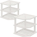 VERTORGAN 3 Tier Bamboo Corner Shelf(2 Pack),Dish Drying Rack,Plate Organizer,Kitchen Spice Rack for Countertop and Cabinet(White)