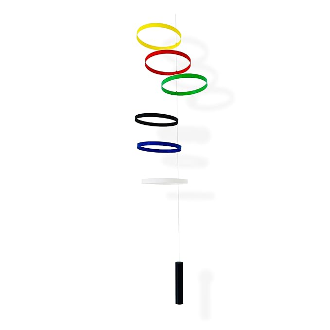 Colorful Hanging Mobile with 6 Multicolor Rings (5.5”) - Modern Decorative Art for Home or Office