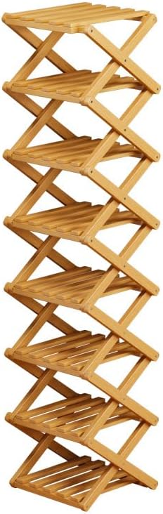 Bamboo Shoe Rack Organizer, 2-10 Tiers, Natural or Tea Color, No-Tool Assembly, Foldable Storage Shelf (No Installation 9 Layer 30-Tan)