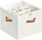 StorageWorks Shoe Organizer for Closet, Shoe Storage Cubby Containers with Adjustable Dividers and Clear Cover, Fits up to 16 Pairs, Foldable Shoe Storage Organizer Box for Closet, Entryway, Beige