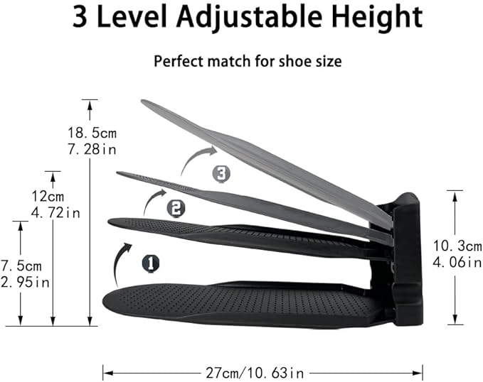 Shoe Slots Organizer, Shoe Stackers Space Saver, Adjustable Double Layer Stack Shoe, Take Up Less Space & Organize More Shoes, Holder for Closet Organization (Black, 10 Pack)