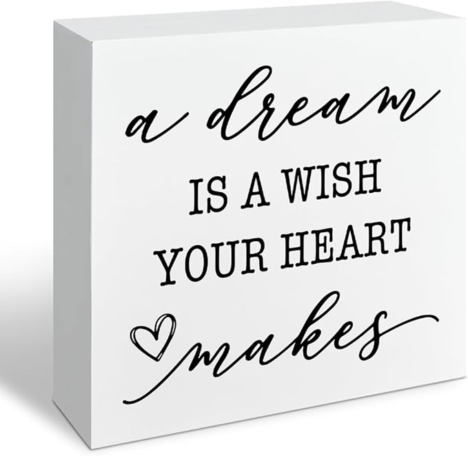Motivational Home Decor, A Dream Is A Wish Your Heart Makes, Nursery Quote, Rustic Home Decor, Inspirational Art, Gift for Dreamers, Housewarming Gift, Box Sign Decoration Tabletop, 5.1x5.1inches