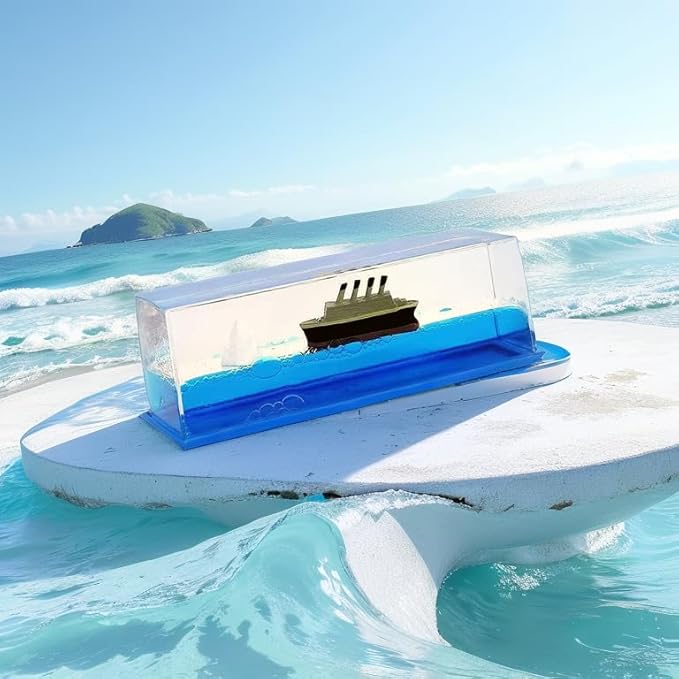 Unsinkable Titanic Cruise Ship in a Bottle, Cruise in Ocean Wave Desk Decor, Cool Mini Liquid Ship Best for Room Decoration, Desk Toy & Titanic Gifts (F)