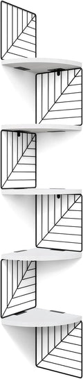 Love-KANKEI Corner Shelf Wall Mount of 5 Tier Rustic Wood Floating Shelves Wall Shelves for Bedroom Living Room Bathroom Kitchen Office and More White