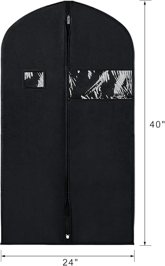 Syeeiex 40" Garment Bags for Hanging Clothes, Set of 8 Suit Bag, Suit Bags for Closet Storage, Garment Covers for Storage Suits, Shirts,T-shirts and Jackets on Closet(Black)