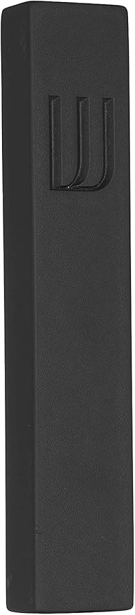 A&S Mezuzot Modern Concrete Mezuzah Case with Scroll, Easy Peel and Stick Mezuza (Black+ Engraved Shin, 5 Inches)