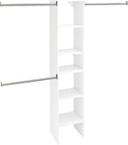 ClosetMaid SuiteSymphony Small Closet Organizer Starter Kit with Tower and 3 Hang Rods, Shelves, Adjustable, Customizable Wardrobe Organizer System, Reach-In or Walk-In Closets, Pure White