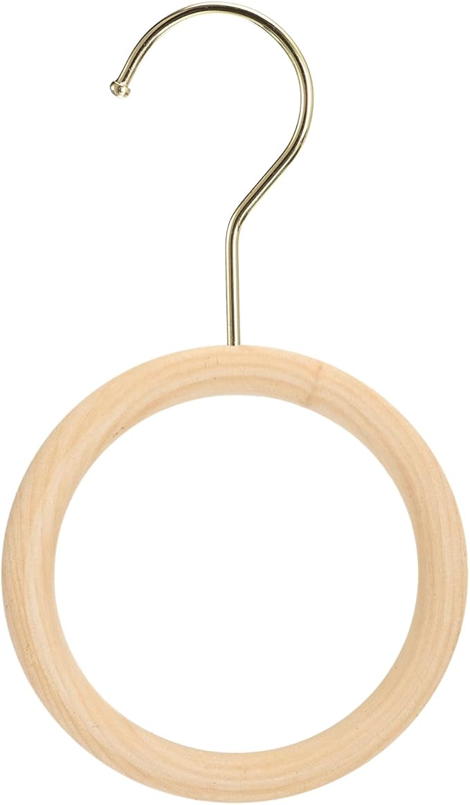 uxcell 4.7 Inch Scarf Ring Hanger, Scarf Organizer Holder Wooden Circle Rings Hanging Hook for Belt Tie Scarf, 10cm Length Hook (Gold)