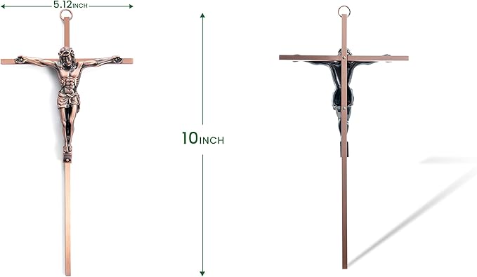 DCCXN Metal Cross for Wall Decor Catholic, Crucifix Wall Cross of Jesus Christ-10 Inch Antique Copper