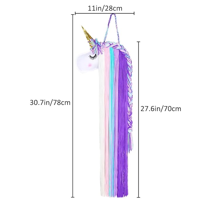 Basumee Unicorn Hair Bow Holder for Girls Wall Hanging Decor and Baby Hair Clip Hanger Organizer, Cyan Lavender