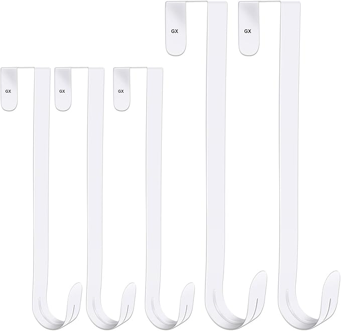 5 Pack 12"+15" Wreath Hanger for Front Door - Large Wreath Metal Hook for Christmas Wreath Over The Door Hanger 2 x 15" and 3 x 12" - White