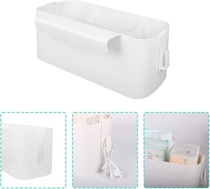 Bedside Caddy Hanging Basket Organizer with Hooks Dorm Bunk Beds Shelf Night Table Storage Holder for Remote Controls Magazines Phone Glasses Bottle (White)