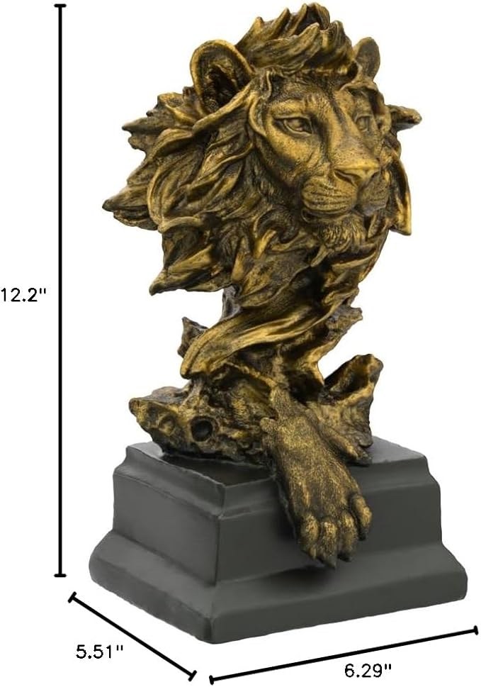 H&W Sandstone Lion - The King of Beasts - Statue Decoration for Home/Study/Living Room, Great Collectible Figurines, Best Gift for The Man, Golden Color (HH17-D2)