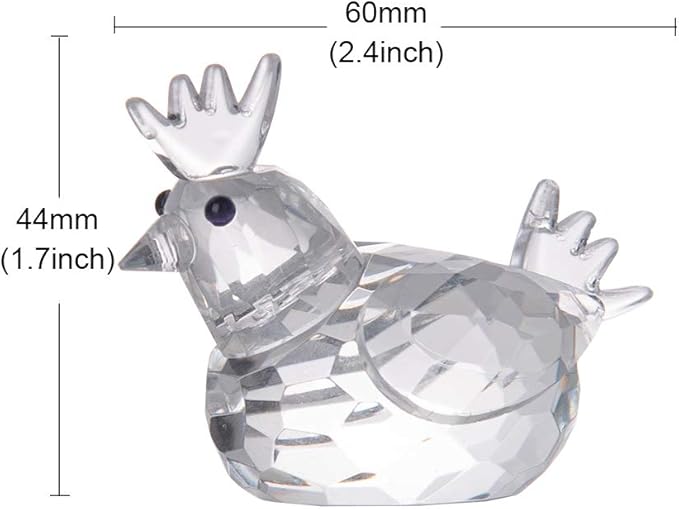 LONGWIN Crystal Animal Figurines Mini Glass Chicken Statues Home Table Decoration Ornaments Collectible
