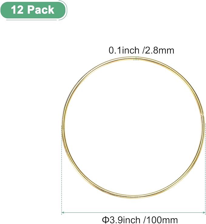 M METERXITY 12-Pack Dream Catcher Rings,3.9 Inch Metal Round Shape Macrame Wreath Floral Ring Hoop for Home/Valentine/DIY Craft/Wedding/Wall Hanging Decorations [Golden]