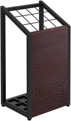 AKIRA Mid-Size Umbrella Stand for 12-Umbrellas Modern Brown Wood Grain & Black Metal Entryway Organizer Rack Holder for Office or Lobby, Model US-US-0325-BKDB