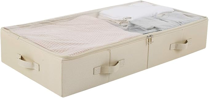 iwill CREATE PRO 31.5"(85cm) Length Spacious Visible Lidded Under Bed Storage Bins for Shoes, Blankets, Toys Organization Containers, Wedding Dress Storage Box, Beige