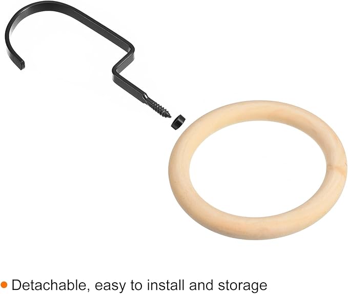 uxcell 4 Inch Scarf Ring Hanger, Scarf Organizer Holder Wooden Circles Rings Hanging Hook for Belt Tie Scarf, 10cm Length Hook (Black)